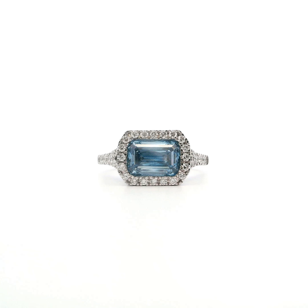 14KW Lab-Grown Emerald Cut Blue Diamond Split Shank Engagement Ring Image 2 Kiefer Jewelers Lutz, FL