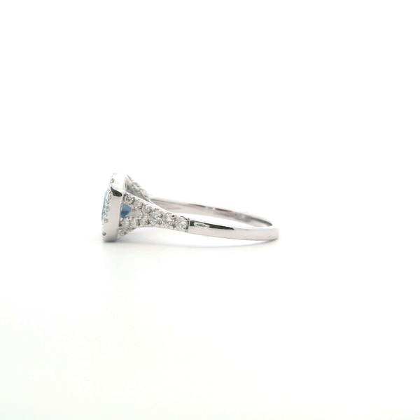 14KW Lab-Grown Emerald Cut Blue Diamond Split Shank Engagement Ring Image 3 Kiefer Jewelers Lutz, FL