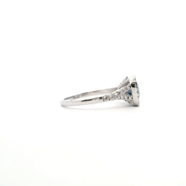 14KW Lab-Grown Emerald Cut Blue Diamond Split Shank Engagement Ring Image 4 Kiefer Jewelers Lutz, FL