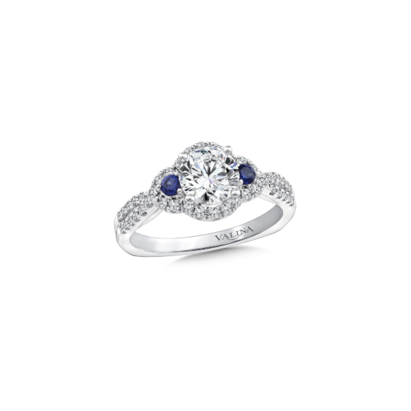 14KW Diamond and Blue Sapphire Halo Engagement Ring Semi-Mounting Kiefer Jewelers Lutz, FL