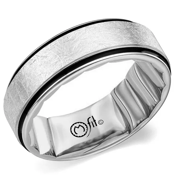 14KW Diamond Brushed with Black Ceramic Inlay Wedding Band Kiefer Jewelers Lutz, FL
