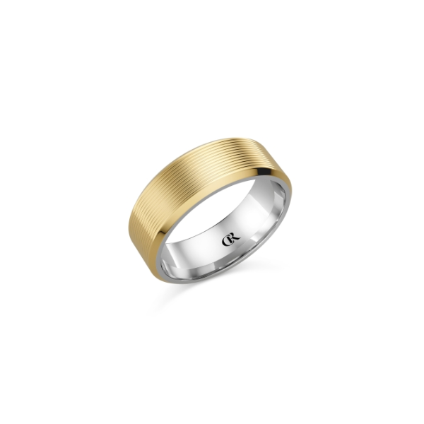 10KY/SS 7.5MM Ridged Pattern Wedding Band by Crown Ring Kiefer Jewelers Lutz, FL