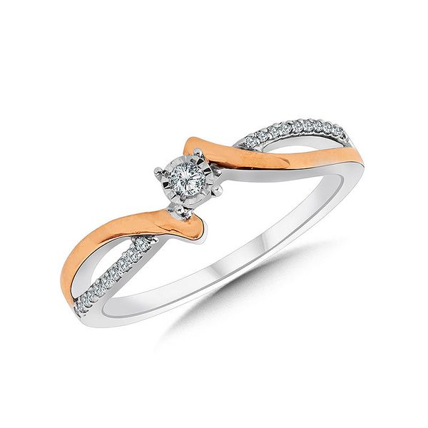 Sterling Silver & Rose Gold Diamond Split Shank By Pass Promise Ring Kiefer Jewelers Lutz, FL