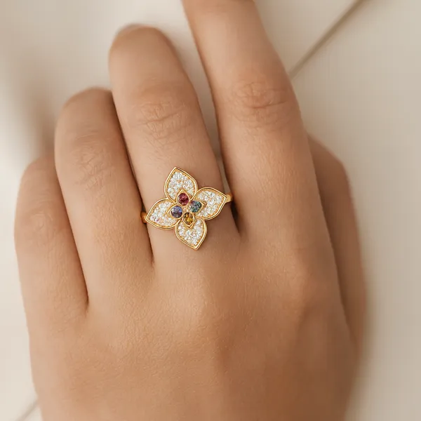 Roberto Coin 18KY Diamond and Multi-Colored Gemstone Venetian Princess Flower Ring. Image 5 Kiefer Jewelers Lutz, FL