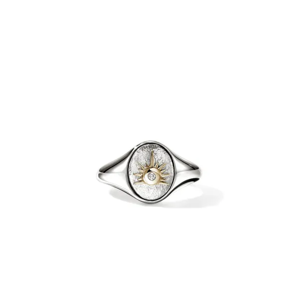 John Hardy Modern Tailsman Sterling Silver and 14KY Diamond Sun Signet Ring Kiefer Jewelers Lutz, FL