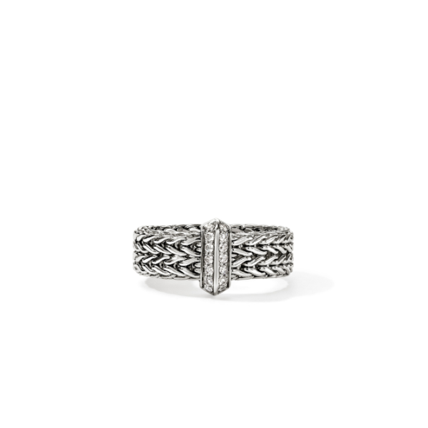John Hardy SS Diamond Pave Icon Link Bar Ring Kiefer Jewelers Lutz, FL