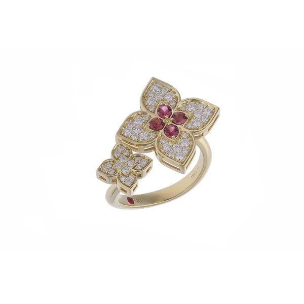 18KY Venetian Princess Carnival Diamond and Rubellite Double Flower Ring by Roberto Coin Kiefer Jewelers Lutz, FL