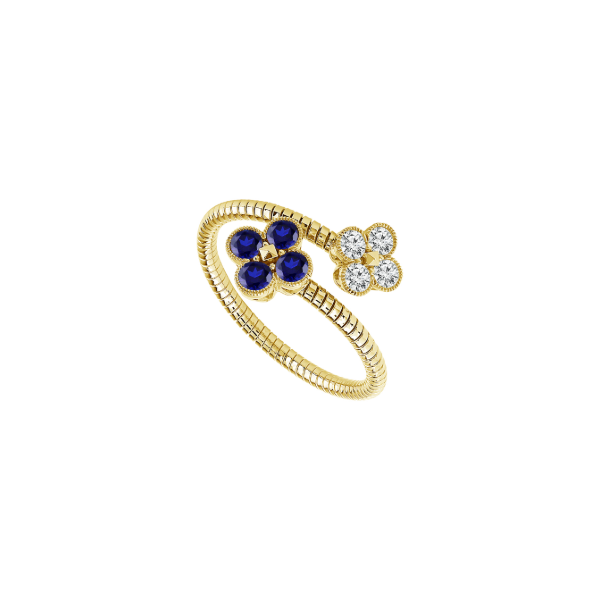 14KY 0.20CTW Diamond and Sapphire Flower Bypass Flexie Ring Kiefer Jewelers Lutz, FL