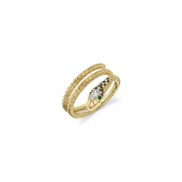 14KY Black and White Diamond and Emerald Snake Ring by Shy Creation Kiefer Jewelers Lutz, FL