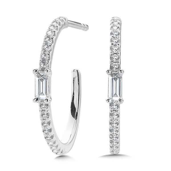 14KW C-SHAPED BAGUETTE DIAMOND HOOP EARRINGS Kiefer Jewelers Lutz, FL