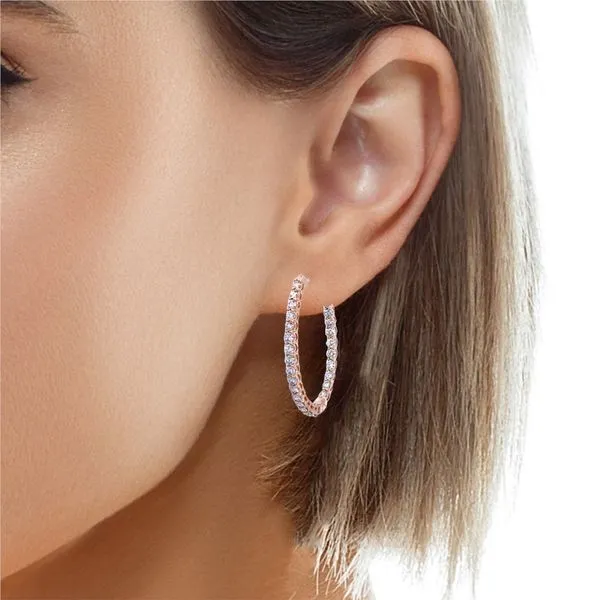 14K Diamond Oval Hoop Earrings Image 2 Kiefer Jewelers Lutz, FL
