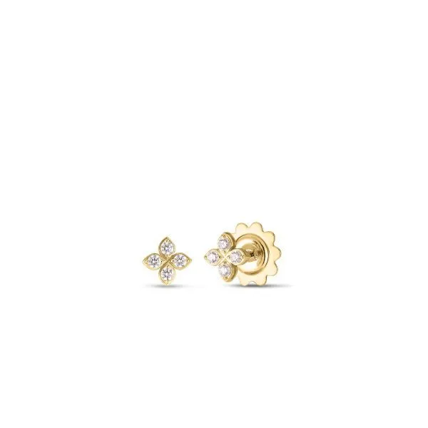 18KY Love in Verona Small Pave Diamond Flower Stud Earring by Roberto Coin Kiefer Jewelers Lutz, FL