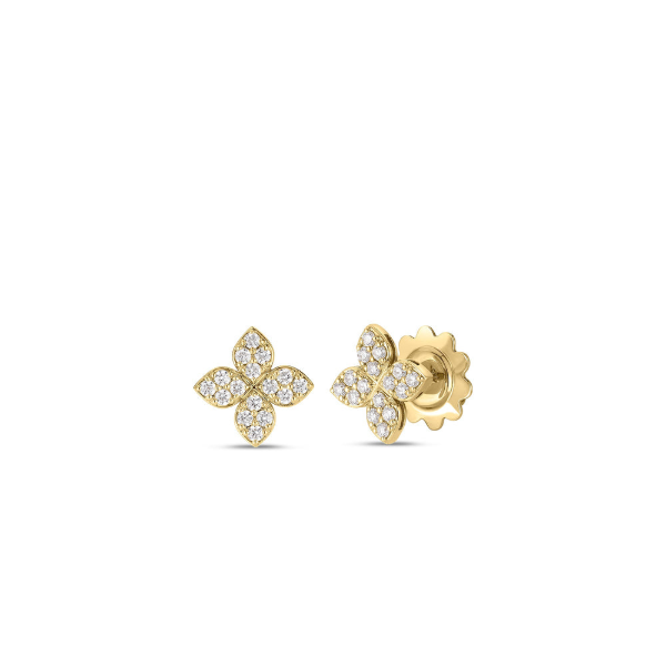 18KY Love In Verona Medium Pave Diamond Flower Stud Earrings by Roberto Coin Kiefer Jewelers Lutz, FL