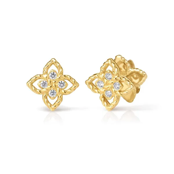 18KY Diamond Love in Verona Tiny Flower Stud Earrings by Roberto Coin Kiefer Jewelers Lutz, FL