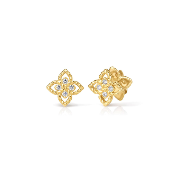 18KY Diamond Love in Verona Tiny Flower Stud Earrings by Roberto Coin Kiefer Jewelers Lutz, FL