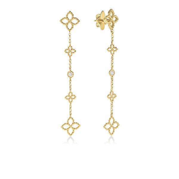 18KY Principessa Diamond and Flower Station Dangle Earrings by Roberto Coin Kiefer Jewelers Lutz, FL