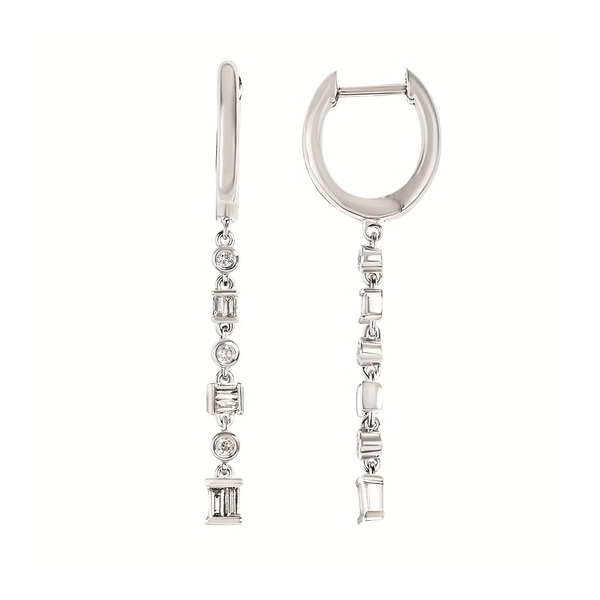 SS 0.25CTW Diamond Bagguette Hoop Dangle Earrings Kiefer Jewelers Lutz, FL