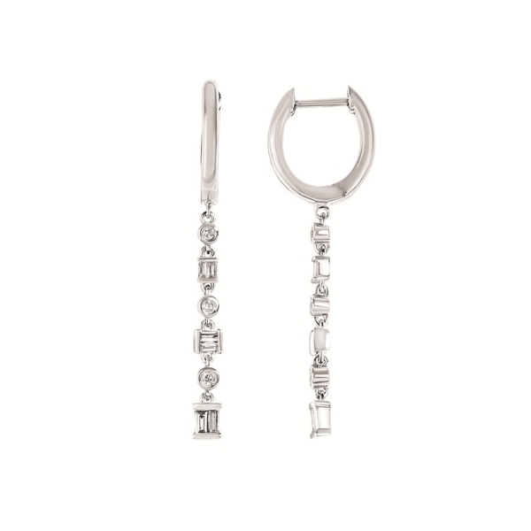 SS 0.25CTW Diamond Bagguette Hoop Dangle Earrings Kiefer Jewelers Lutz, FL