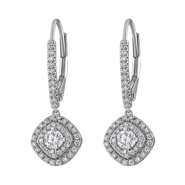 14KW 0.75CTW Diamond Double Halo Dangle Earrings Kiefer Jewelers Lutz, FL