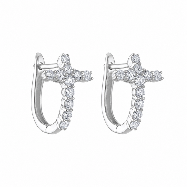 14KW 0.50CTW Diamond Cross Huggie Hoop Earrings Kiefer Jewelers Lutz, FL