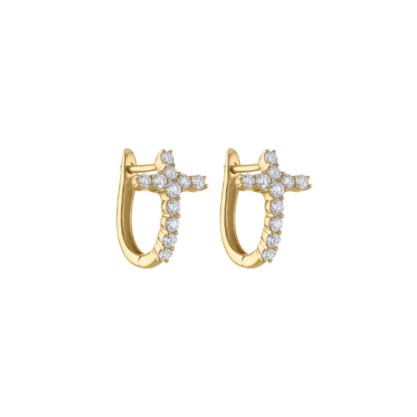 14KY 0.50CTW Diamond Cross Huggie Hoop Earrings Kiefer Jewelers Lutz, FL