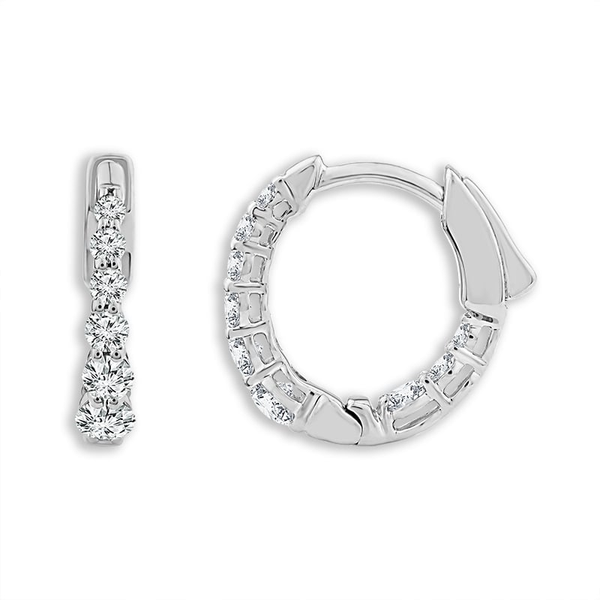 14KW 1.0CTW Graduated Diamond Inside/Outside Huggie Hoop Earrings Image 2 Kiefer Jewelers Lutz, FL