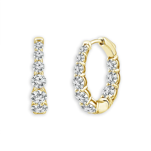 14KY 2.0CTW Graduated Diamond Inside/Outside Huggie Hoop Earrings Image 2 Kiefer Jewelers Lutz, FL
