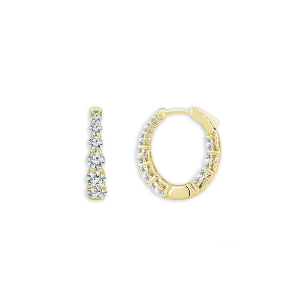 14KY 2.0CTW Graduated Diamond Inside/Outside Huggie Hoop Earrings Image 3 Kiefer Jewelers Lutz, FL