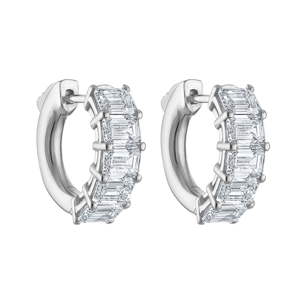 14KW 2.0CTW Emerald Cut Diamond Huggie Hoop Earrings Kiefer Jewelers Lutz, FL