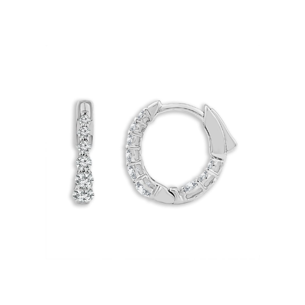 14KW 1.0CTW Graduated Diamond Inside/Outside Huggie Hoop Earrings Image 2 Kiefer Jewelers Lutz, FL