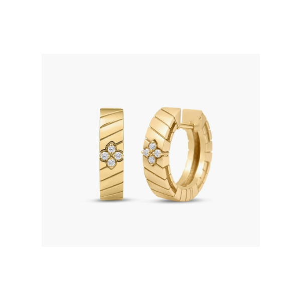 18KY 0.04CTW Love in Verona Ridged Diamond Hoop Earrings by Roberto Coin Kiefer Jewelers Lutz, FL