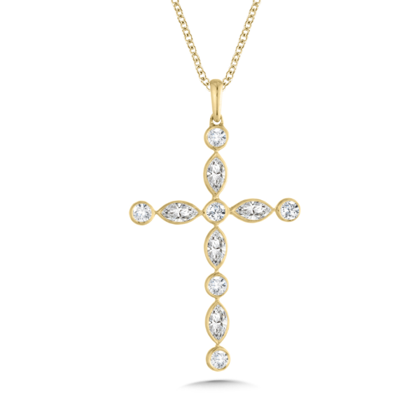 14KY 0.37CTW Lab-Grown Marquise and Round Diamond Cross Pendant Kiefer Jewelers Lutz, FL