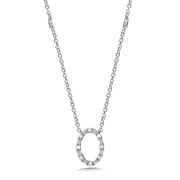14KW Diamond Baguette & Round Diamond Oval Necklace Kiefer Jewelers Lutz, FL