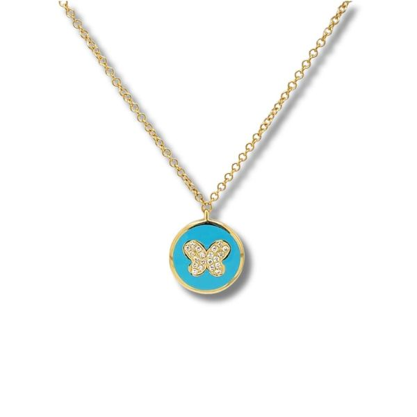 14K Diamond & Turquoise Enamel Butterfly Necklace Kiefer Jewelers Lutz, FL