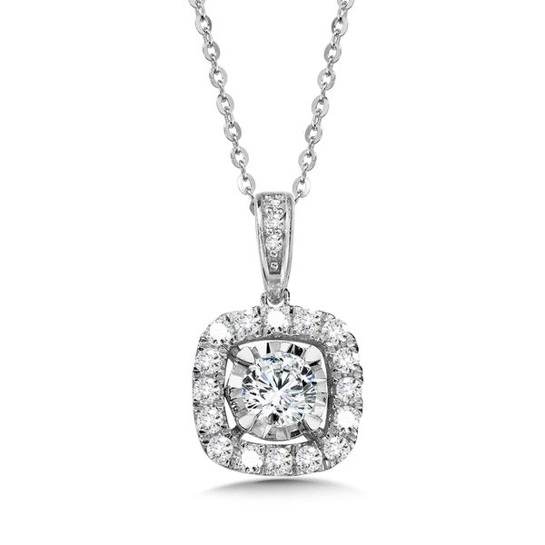 14KW .75ctw Cushion Diamond Halo Necklace Kiefer Jewelers Lutz, FL