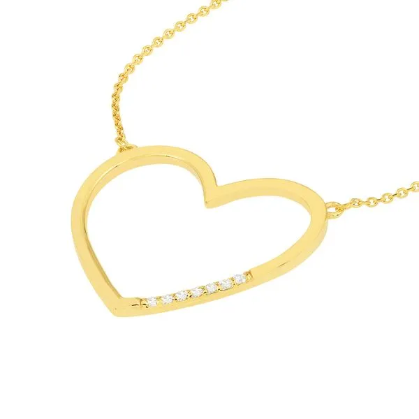 14K Diamond Row Heart Adjustable Necklace Image 2 Kiefer Jewelers Lutz, FL