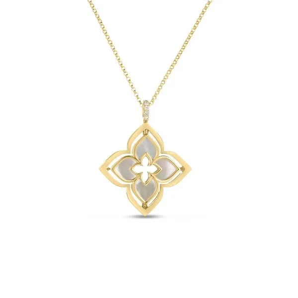 Roberto Coin 18KY Venetian Princess Pirouette Pave Diamond and Mother of Pearl Flower Necklace Image 2 Kiefer Jewelers Lutz, FL