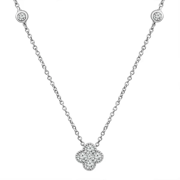 14KW Diamond Clover Pendant on Diamond Station Necklace Image 2 Kiefer Jewelers Lutz, FL