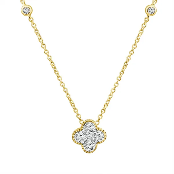 14KY Diamond Clover Pendant on Diamond Station Necklace Image 2 Kiefer Jewelers Lutz, FL