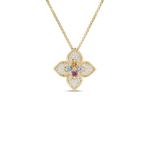 Roberto Coin 18KY Diamond and Multi-Colored Gemstone Venetian Princess Flower Pendant Kiefer Jewelers Lutz, FL