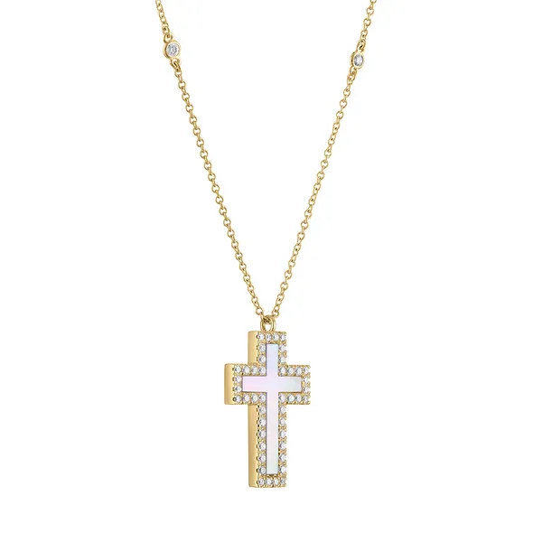 14KY Diamond and Mother of Pearl Cross Necklace Kiefer Jewelers Lutz, FL