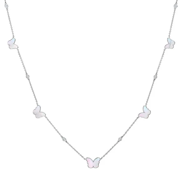 14KW 0.17CTW Diamond and Mother of Pearl Butterfly Necklace Image 2 Kiefer Jewelers Lutz, FL