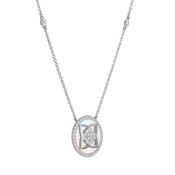 14KW 0.43CTW Diamond and Mother of Pearl Medallion Necklace Kiefer Jewelers Lutz, FL