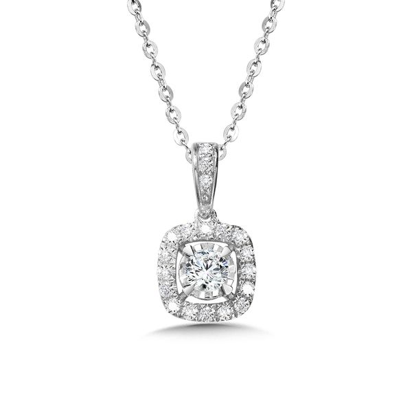 14KW .25ctw Diamond Cushion Halo Pendant Kiefer Jewelers Lutz, FL