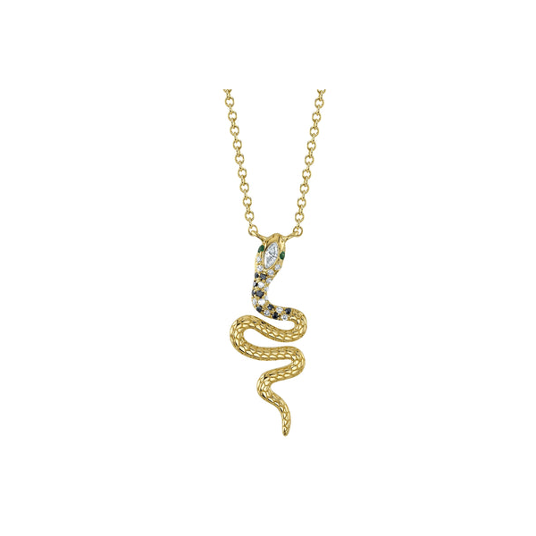 14KY Black and White Diamond and Emerald Snake Necklace by Shy Creation Kiefer Jewelers Lutz, FL
