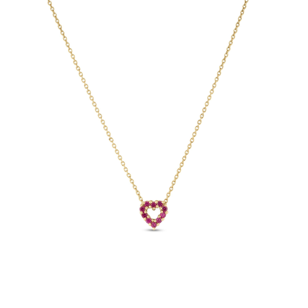 18KY Ruby and Diamond Tiny Treasures Reversible Heart Necklace by Roberto Coin Kiefer Jewelers Lutz, FL
