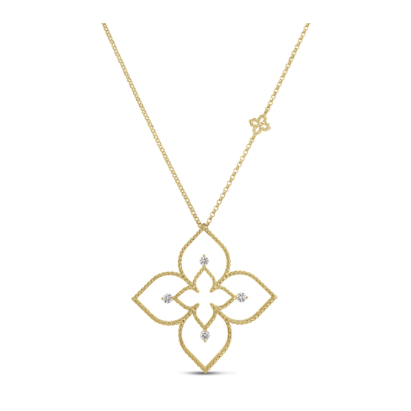 18KY 0.05CTW Princess Flower Open Frame Diamond Necklace by Roberto Coin Kiefer Jewelers Lutz, FL