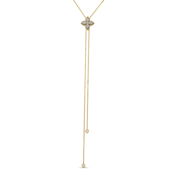 18KY 0.25CTW Princess Flower Pave Diamond Lariat Necklace by Roberto Coin Kiefer Jewelers Lutz, FL