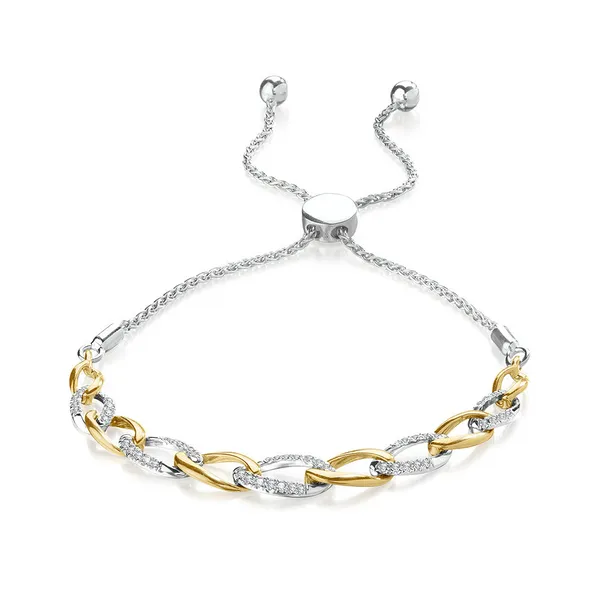 Sterling Silver and 10KY Gold Plated Diamond Bolo Bracelet Image 2 Kiefer Jewelers Lutz, FL