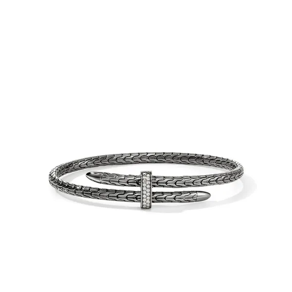 John Hardy SS and Black Rhodium Bypass Diamond Spear Flex Cuff Kiefer Jewelers Lutz, FL